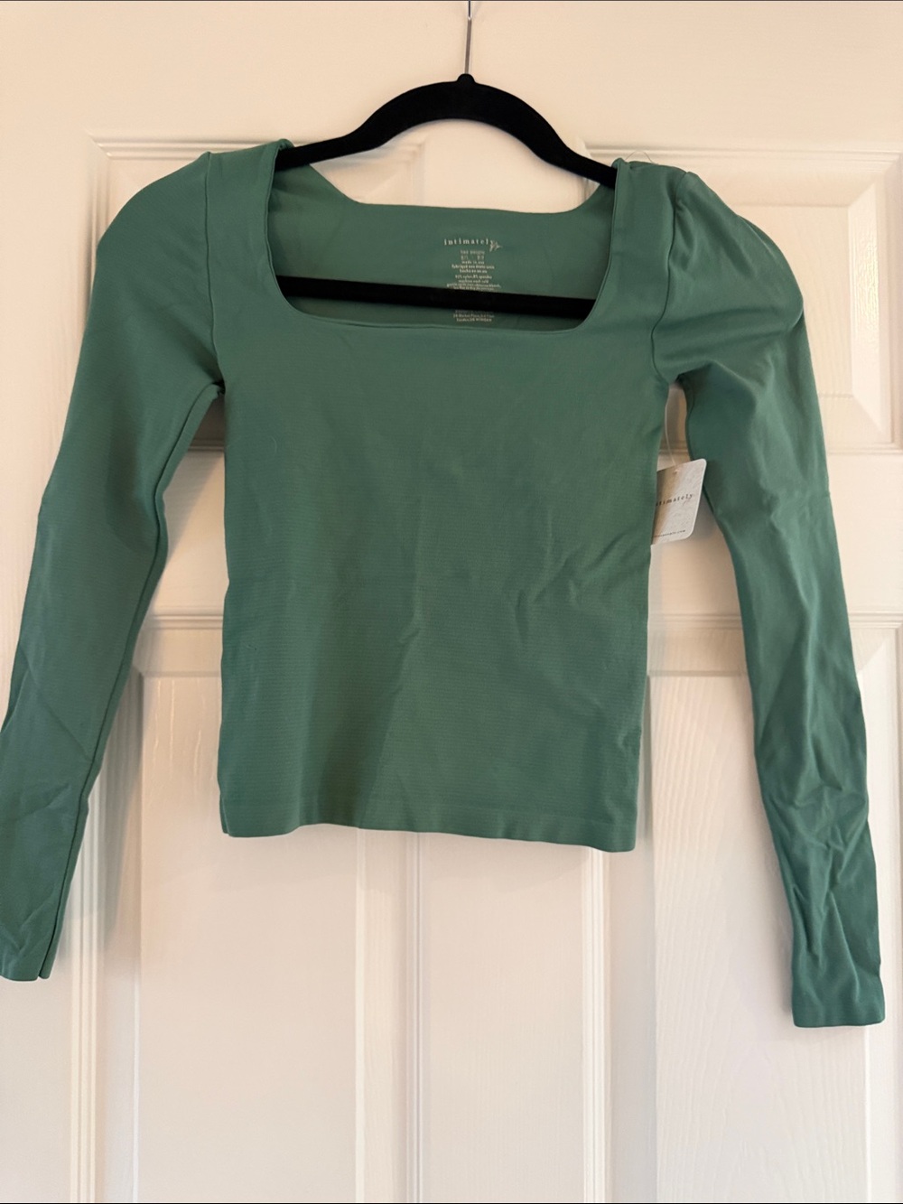 Free People Square-Neck Long Sleeve Top in Sage Green